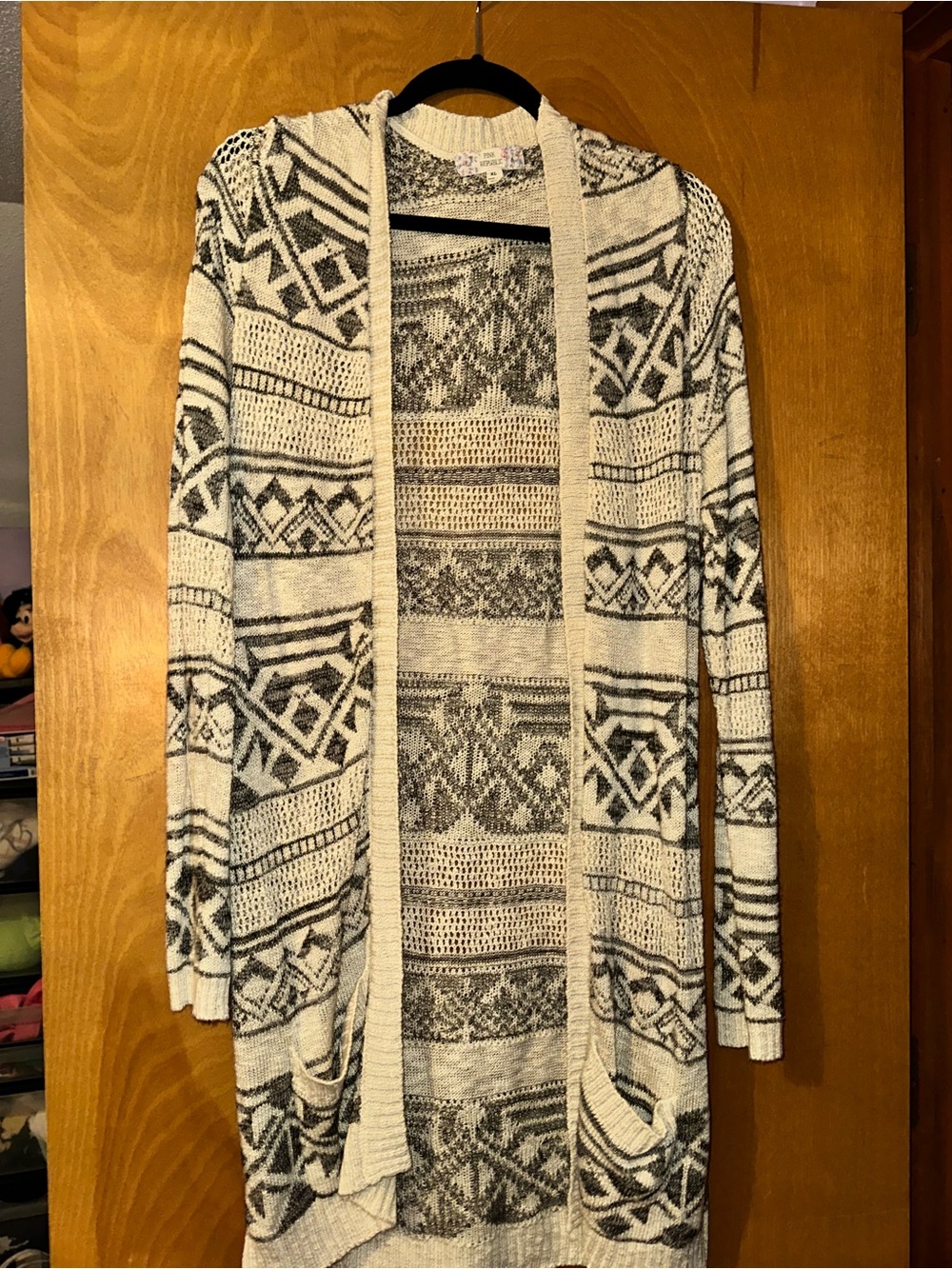 Pink Republic open-front Aztec print knit cardigan